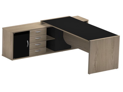 MESA COM CREDENZA 2 GAV 1 GAVETÃO UP GLASS / 4 GAVETAS UP GLASS